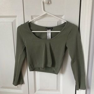 Zara green ribbed long-sleeve crop top